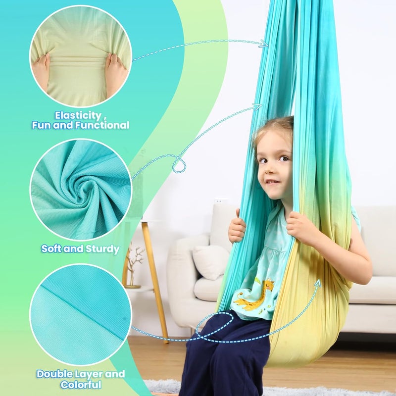 SUCHDECO Sensory Swing, Indoor & Outdoor Sensory Swing for Kids & Adults, Double Layer Therapy Cuddle Swing for Kid with Autism, Holds up to 300lbs, Blue - Image 2
